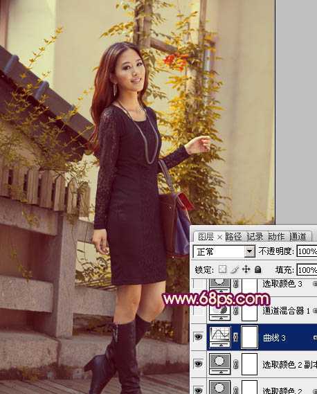 ‘Photoshop将时装美女图片调制出柔美的紫黄色‘