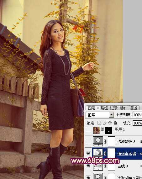 ‘Photoshop将时装美女图片调制出柔美的紫黄色‘