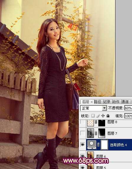 ‘Photoshop将时装美女图片调制出柔美的紫黄色‘