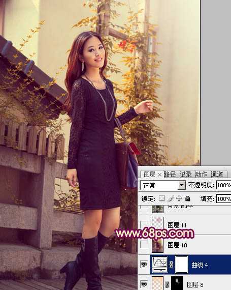 ‘Photoshop将时装美女图片调制出柔美的紫黄色‘