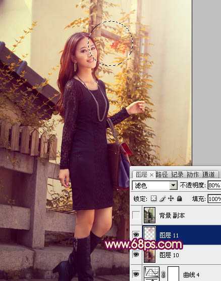 ‘Photoshop将时装美女图片调制出柔美的紫黄色‘