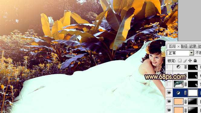 ‘Photoshop将外景美女婚片调成甜美的橙紫色‘