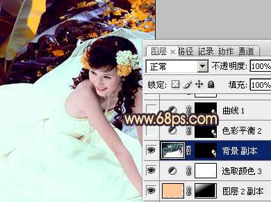 ‘Photoshop将外景美女婚片调成甜美的橙紫色‘