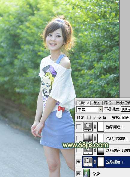‘Photoshop为绿植边的美女调出漂亮的秋季暗调暖色‘