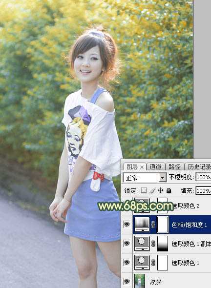 ‘Photoshop为绿植边的美女调出漂亮的秋季暗调暖色‘