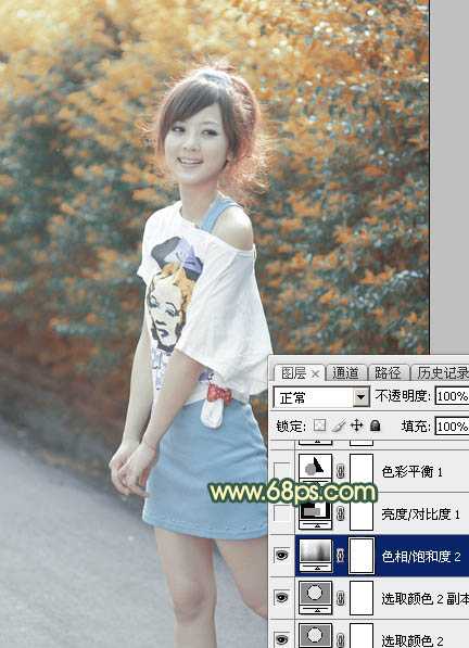 ‘Photoshop为绿植边的美女调出漂亮的秋季暗调暖色‘