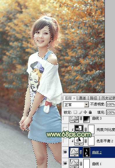 ‘Photoshop为绿植边的美女调出漂亮的秋季暗调暖色‘