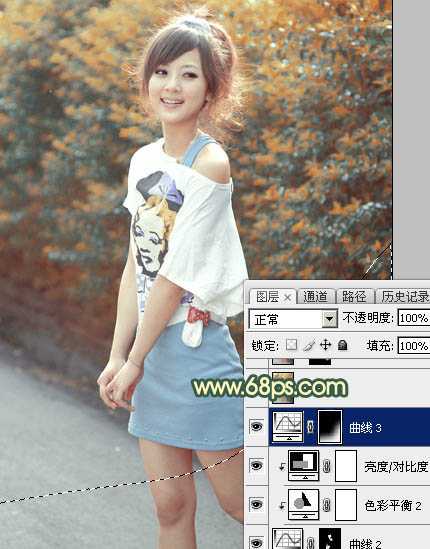 ‘Photoshop为绿植边的美女调出漂亮的秋季暗调暖色‘