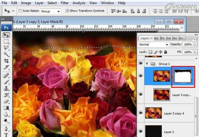 ‘photoshop合成液滴飞溅的新鲜玫瑰花‘