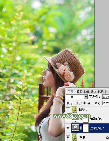 ‘photoshop使用通道替换给外景美女增加小清新的淡绿色‘