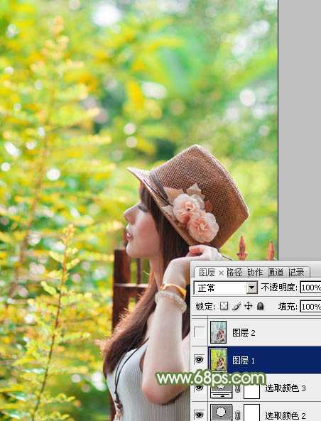 ‘photoshop使用通道替换给外景美女增加小清新的淡绿色‘