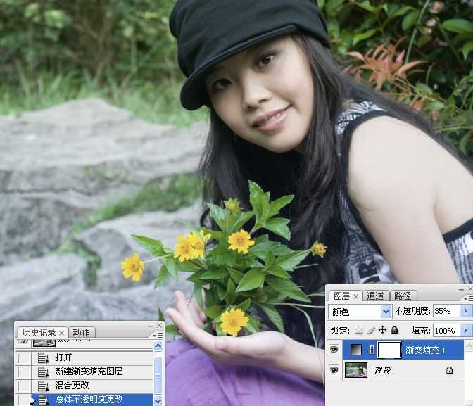 ‘Photoshop将坐在河边的美女图片调制出复古的淡黄效果‘