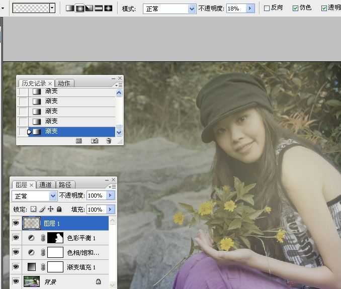 ‘Photoshop将坐在河边的美女图片调制出复古的淡黄效果‘