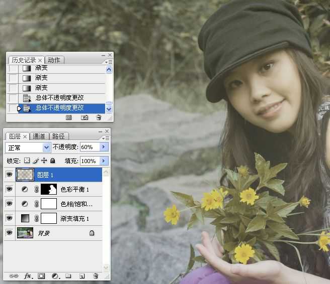 ‘Photoshop将坐在河边的美女图片调制出复古的淡黄效果‘