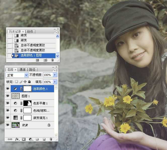 ‘Photoshop将坐在河边的美女图片调制出复古的淡黄效果‘
