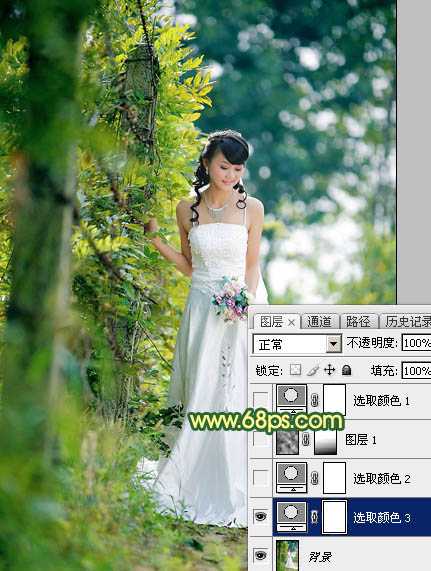 ‘Photoshop调制出甜美的橙绿色树林婚片‘