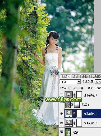 ‘Photoshop调制出甜美的橙绿色树林婚片‘