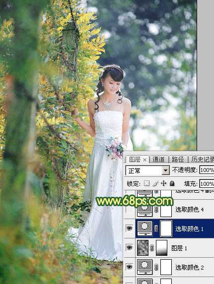‘Photoshop调制出甜美的橙绿色树林婚片‘