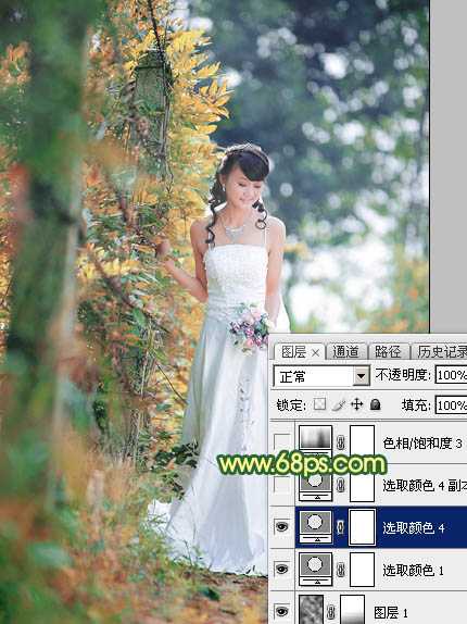 ‘Photoshop调制出甜美的橙绿色树林婚片‘