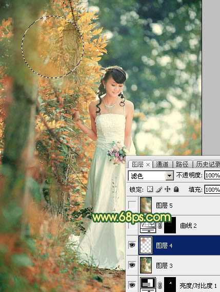 ‘Photoshop调制出甜美的橙绿色树林婚片‘