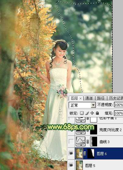 ‘Photoshop调制出甜美的橙绿色树林婚片‘