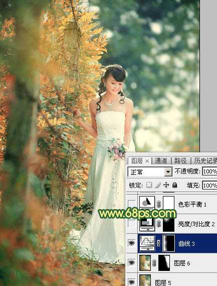 ‘Photoshop调制出甜美的橙绿色树林婚片‘