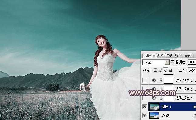 ‘Photoshop将荒原婚片打造出古典紫褐色效果‘