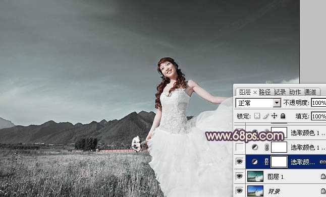 ‘Photoshop将荒原婚片打造出古典紫褐色效果‘