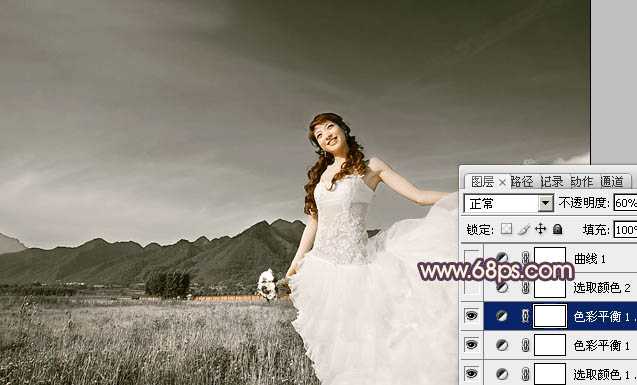 ‘Photoshop将荒原婚片打造出古典紫褐色效果‘