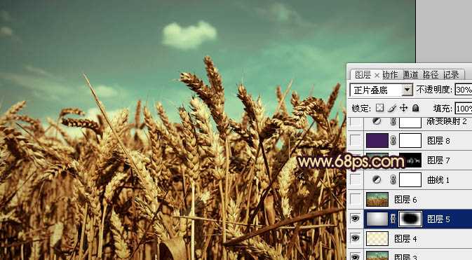 ‘Photoshop下将麦穗图片调成古典暗青色‘