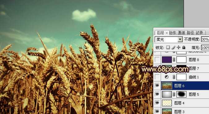 ‘Photoshop下将麦穗图片调成古典暗青色‘