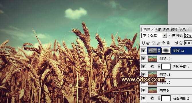 ‘Photoshop下将麦穗图片调成古典暗青色‘