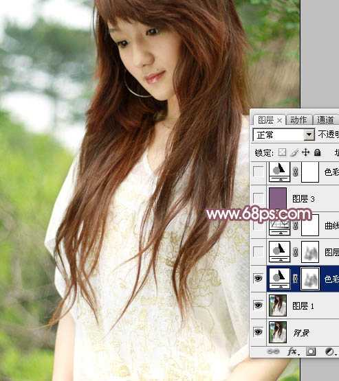 ‘Photoshop将外景美女图片调成清爽的黄褐色‘