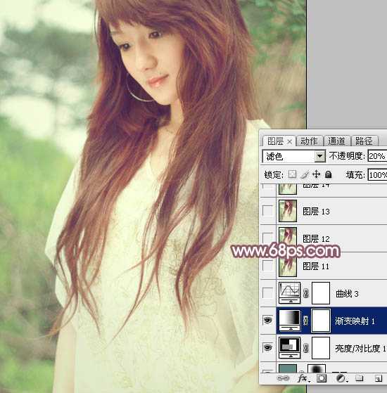 ‘Photoshop将外景美女图片调成清爽的黄褐色‘