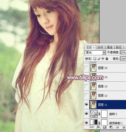 ‘Photoshop将外景美女图片调成清爽的黄褐色‘