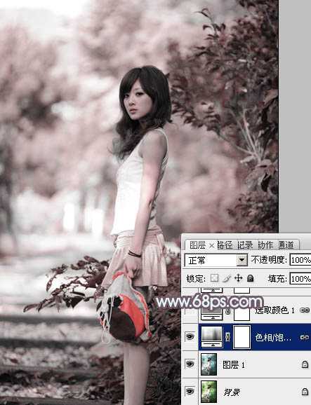‘photoshop利用通道替换为外景美女增加韩系中性红灰色‘