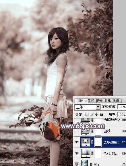 ‘photoshop利用通道替换为外景美女增加韩系中性红灰色‘