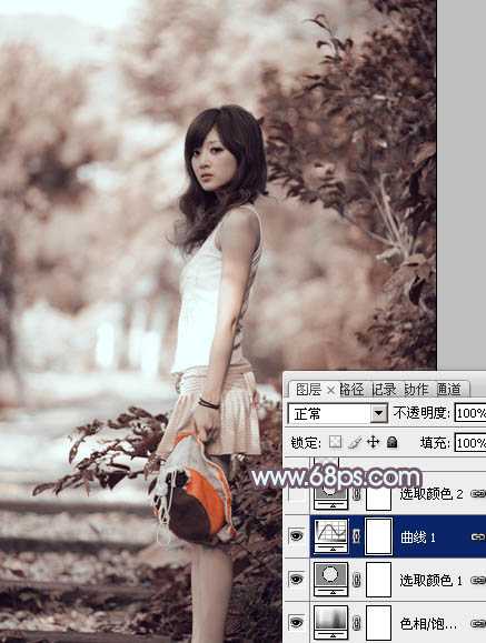 ‘photoshop利用通道替换为外景美女增加韩系中性红灰色‘