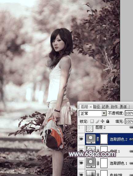‘photoshop利用通道替换为外景美女增加韩系中性红灰色‘