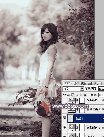 ‘photoshop利用通道替换为外景美女增加韩系中性红灰色‘