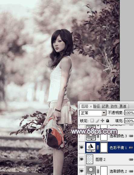 ‘photoshop利用通道替换为外景美女增加韩系中性红灰色‘