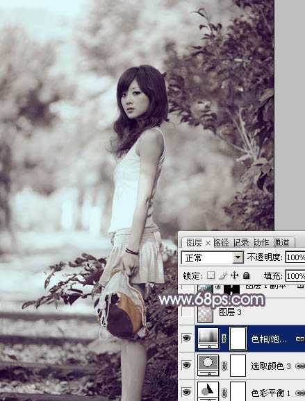 ‘photoshop利用通道替换为外景美女增加韩系中性红灰色‘