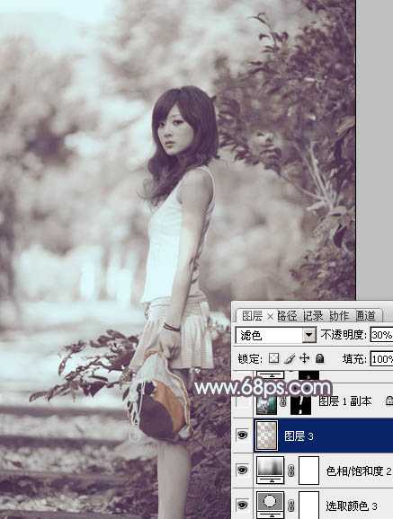 ‘photoshop利用通道替换为外景美女增加韩系中性红灰色‘