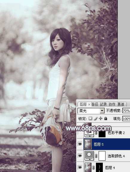 ‘photoshop利用通道替换为外景美女增加韩系中性红灰色‘