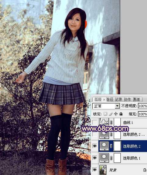 ‘Photoshop将外景模特图片调制出淡淡的蓝黄色效果‘