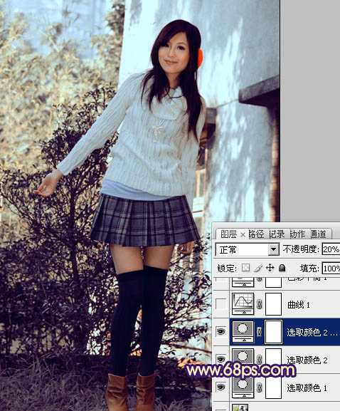 ‘Photoshop将外景模特图片调制出淡淡的蓝黄色效果‘