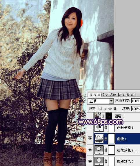 ‘Photoshop将外景模特图片调制出淡淡的蓝黄色效果‘