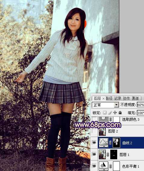 ‘Photoshop将外景模特图片调制出淡淡的蓝黄色效果‘