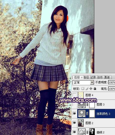 ‘Photoshop将外景模特图片调制出淡淡的蓝黄色效果‘