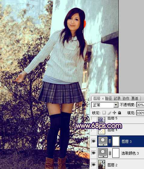 ‘Photoshop将外景模特图片调制出淡淡的蓝黄色效果‘